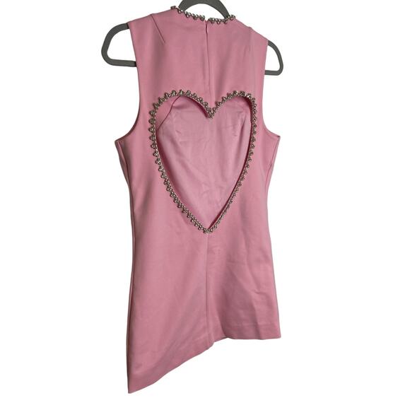 Area Crystal Embellished Heart Cut-Out Back Mini Dress Sleeveless Powder Pink M - Picture 5 of 10
